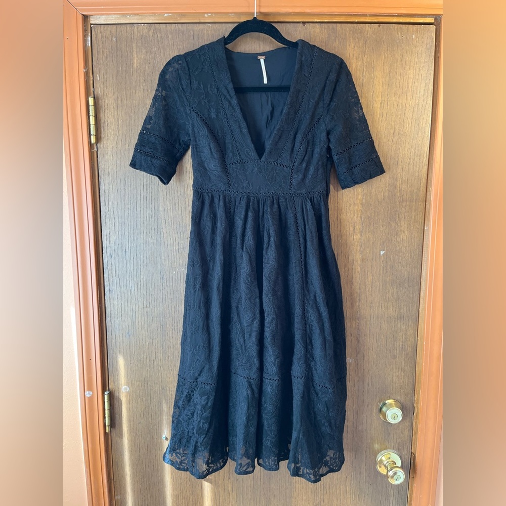 Free People Black Crotchet Dress Sz 0
